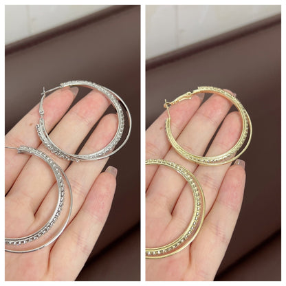 Circle Diamond Drop Earrings – Korean Affordable Luxury Alloy Jewelry for Women
