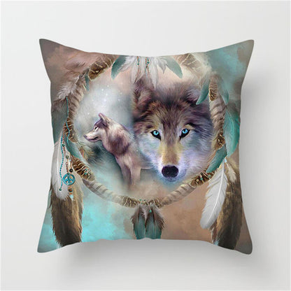 3D Fluorescent Wolf Polyester Pillowcase – Home Decoration Cushion Cover (No Pillow Core)