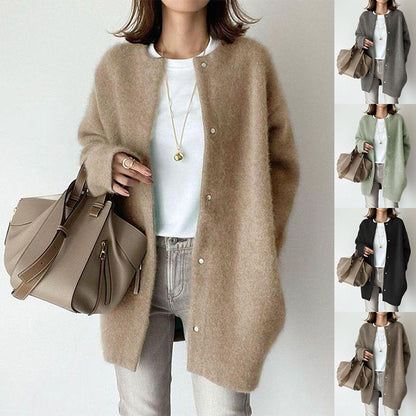 Women's Single Breasted Knitted Cardigan – Solid Color Slim Fit Jacket