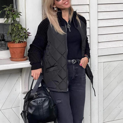 Women's Winter Stand Collar Knitted Jacket with Pockets & Zipper