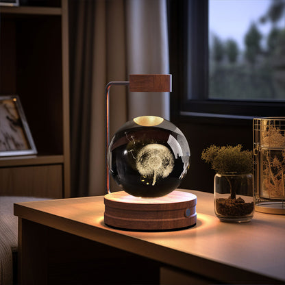 3D Crystal Ball Night Light – USB Wooden Base Bedside Lamp