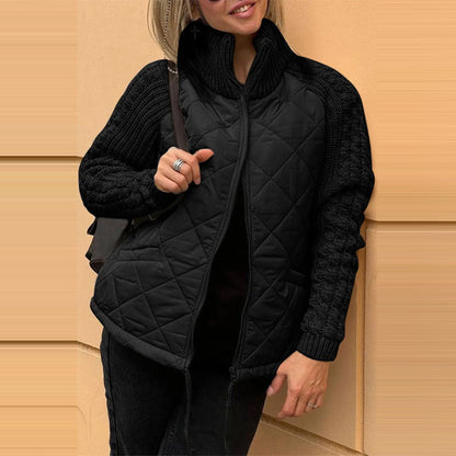 Women's Winter Stand Collar Knitted Jacket with Pockets & Zipper