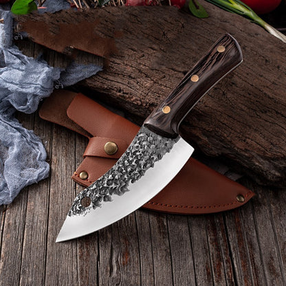Forged Picnic Knife – Sharp Non-Grinding Outdoor Knife with Leather Sheath