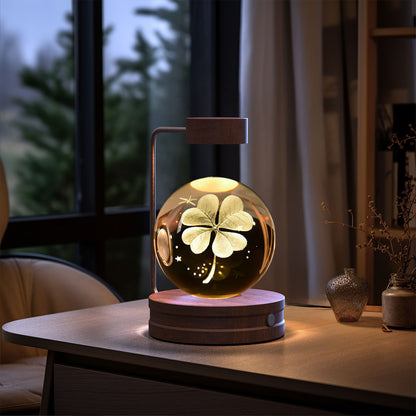 3D Crystal Ball Night Light – USB Wooden Base Bedside Lamp