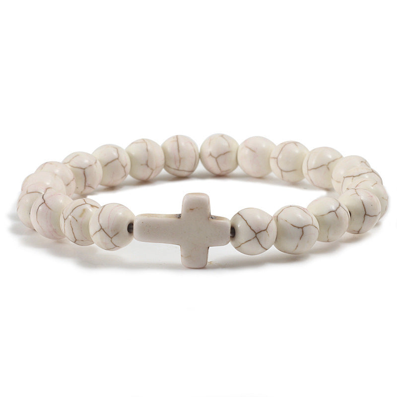 Turquoise Cross Bead Bracelet – Colorful Natural Stone Jewelry for Men & Women