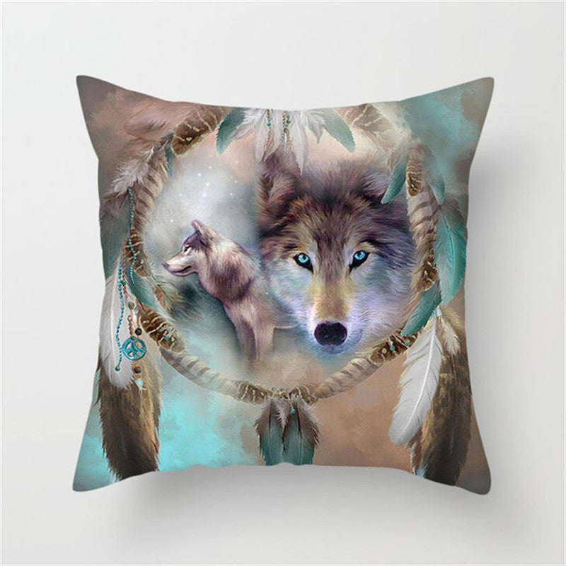 3D Fluorescent Wolf Polyester Pillowcase – Home Decoration Cushion Cover (No Pillow Core)