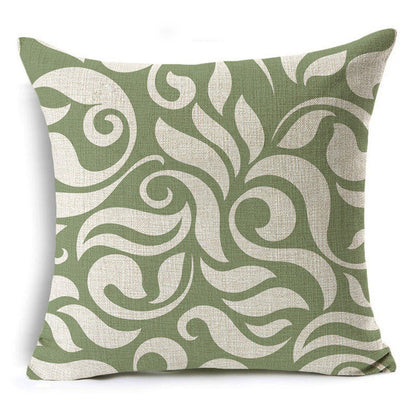 Green Geometric Print Linen Pillowcase – Modern Decorative Cushion Cover for Sofa & Home