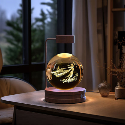 3D Crystal Ball Night Light – USB Wooden Base Bedside Lamp