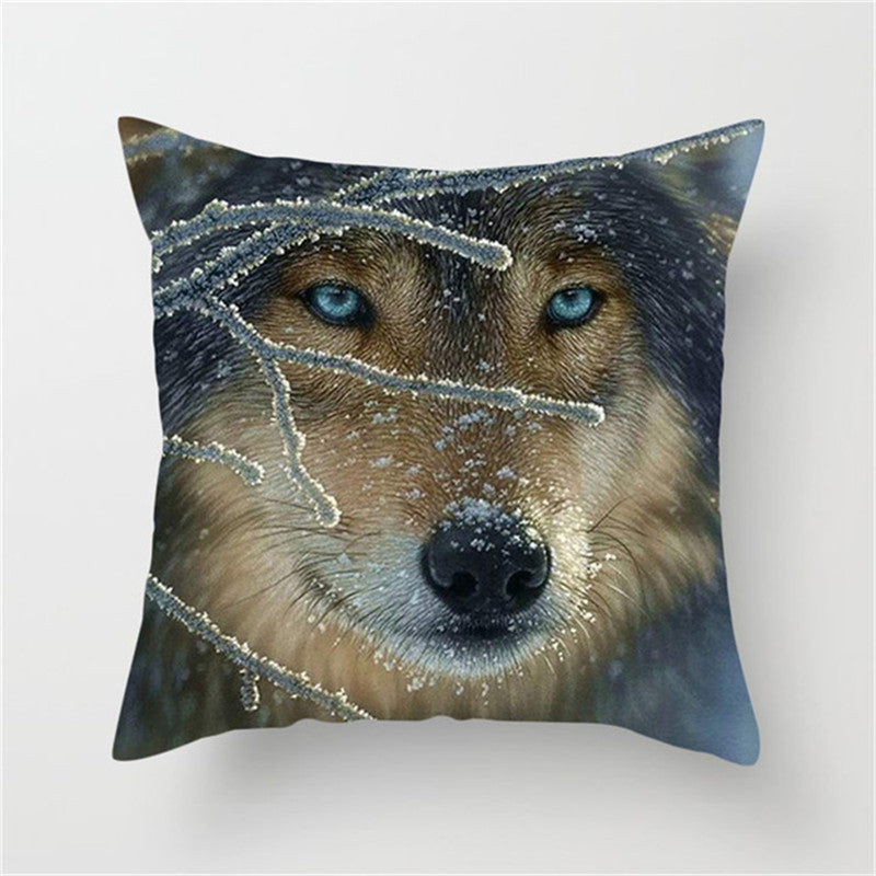 3D Fluorescent Wolf Polyester Pillowcase – Home Decoration Cushion Cover (No Pillow Core)