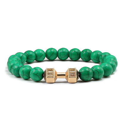 Stone Bead Barbell Bracelet – 8mm Electroplated Alloy Jewelry for Men & Women