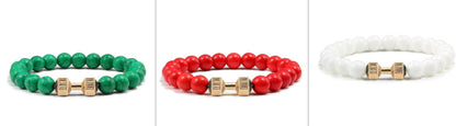 Stone Bead Barbell Bracelet – 8mm Electroplated Alloy Jewelry for Men & Women
