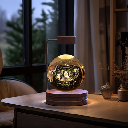 3D Crystal Ball Night Light – USB Wooden Base Bedside Lamp