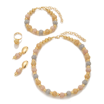 5Pcs Gold Plated Jewelry Set – Necklace, Bracelet, Ring & Earrings for Women