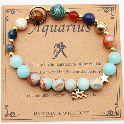 Zodiac Natural Stone Bracelet – Constellation Beaded Bracelet with Agate & Shoushan Stone