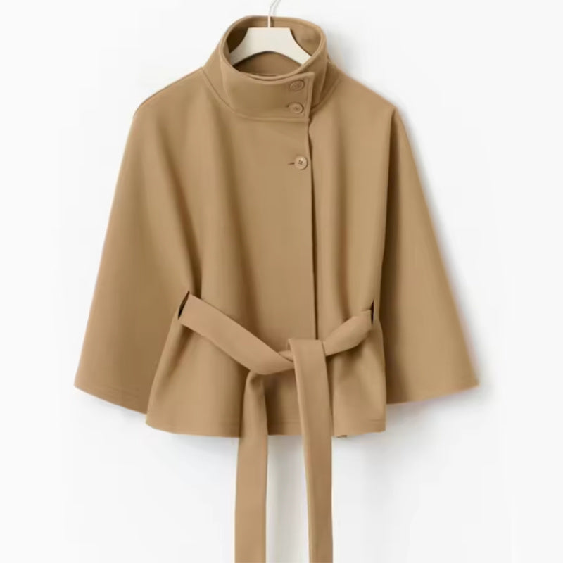 Women's Winter Trench Coat – High Neck Batwing Sleeve with Belt