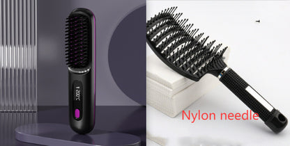 2-in-1 Wireless Hair Straightener Brush | Cordless Hot Comb with LCD & USB Charging