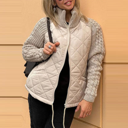 Women's Winter Stand Collar Knitted Jacket with Pockets & Zipper