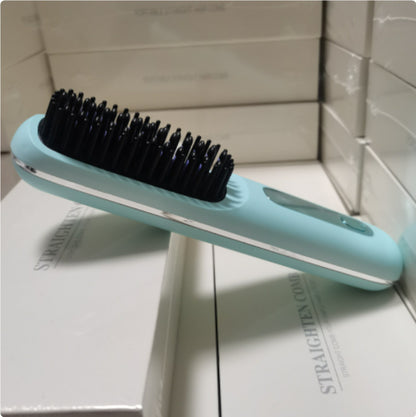 2-in-1 Wireless Hair Straightener Brush | Cordless Hot Comb with LCD & USB Charging