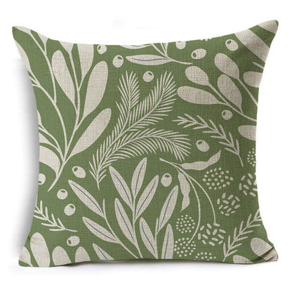 Green Geometric Print Linen Pillowcase – Modern Decorative Cushion Cover for Sofa & Home