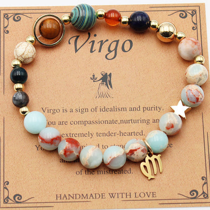 Zodiac Natural Stone Bracelet – Constellation Beaded Bracelet with Agate & Shoushan Stone