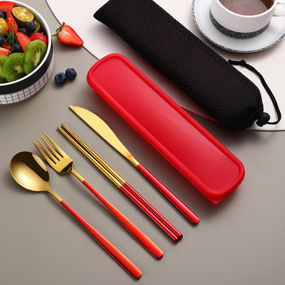 304 Stainless Steel Portable Cutlery Set – Gold Knife, Fork & Spoon with Case for Camping & Travel