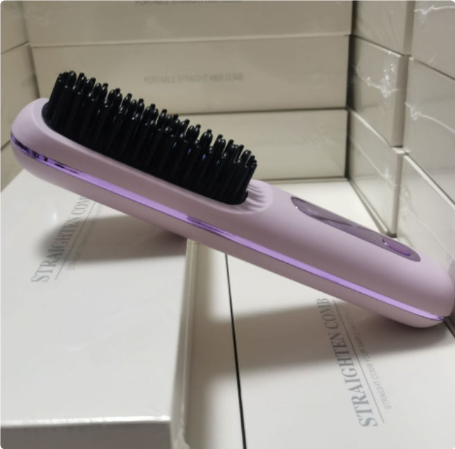 2-in-1 Wireless Hair Straightener Brush | Cordless Hot Comb with LCD & USB Charging
