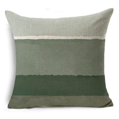 Green Geometric Print Linen Pillowcase – Modern Decorative Cushion Cover for Sofa & Home