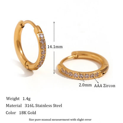 Titanium Steel Zircon Hoop Earrings – Geometric Gold & Steel Jewelry for Women