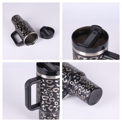 40 Oz Insulated Tumbler with Handle & Straw – Stainless Steel Vacuum Cup