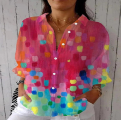 Floral Print Long-Sleeve Women's Shirt – Casual Button-Up Top