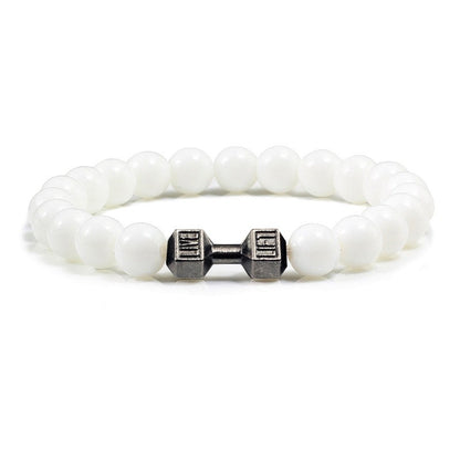 Stone Bead Barbell Bracelet – 8mm Electroplated Alloy Jewelry for Men & Women