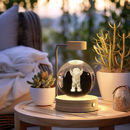 3D Crystal Ball Night Light – USB Wooden Base Bedside Lamp