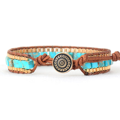 Imperial Stone Hand-Woven Leather Bracelet – Geometric Unisex Jewelry