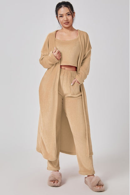 Cozy 3 Piece Pajama Lounge Set – Soft Fluffy Loungewear for Women