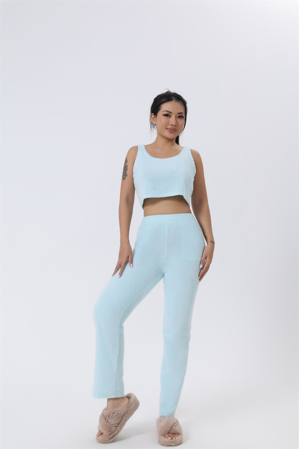 Cozy 3 Piece Pajama Lounge Set – Soft Fluffy Loungewear for Women