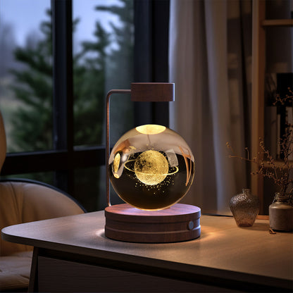 3D Crystal Ball Night Light – USB Wooden Base Bedside Lamp