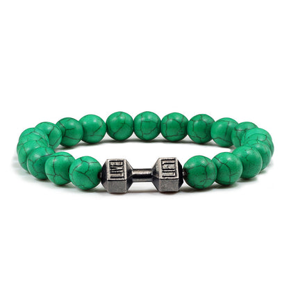 Stone Bead Barbell Bracelet – 8mm Electroplated Alloy Jewelry for Men & Women