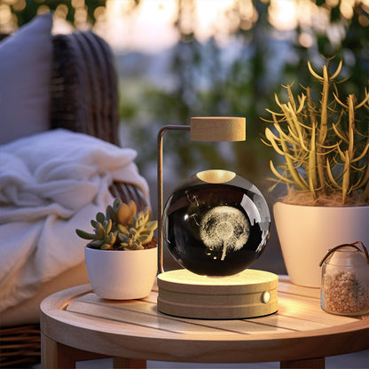 3D Crystal Ball Night Light – USB Wooden Base Bedside Lamp