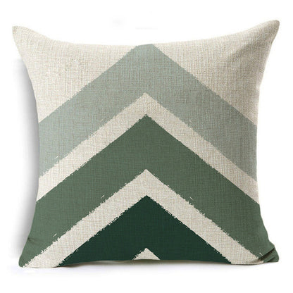 Green Geometric Print Linen Pillowcase – Modern Decorative Cushion Cover for Sofa & Home