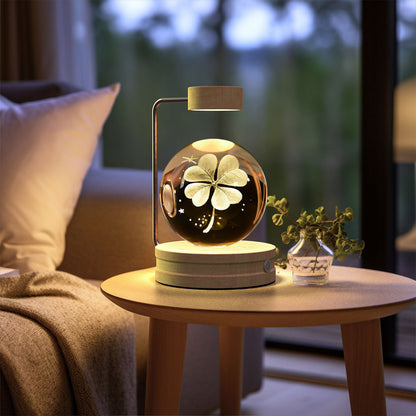 3D Crystal Ball Night Light – USB Wooden Base Bedside Lamp