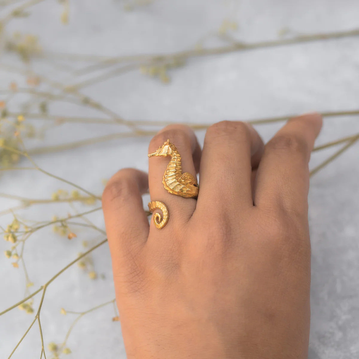 18K Gold Stainless Steel Seahorse Open Ring – Ocean Jewelry for Women
