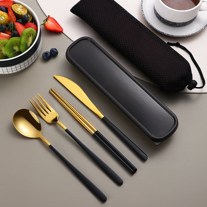 304 Stainless Steel Portable Cutlery Set – Gold Knife, Fork & Spoon with Case for Camping & Travel