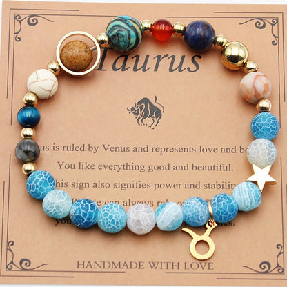 Zodiac Natural Stone Bracelet – Constellation Beaded Bracelet with Agate & Shoushan Stone
