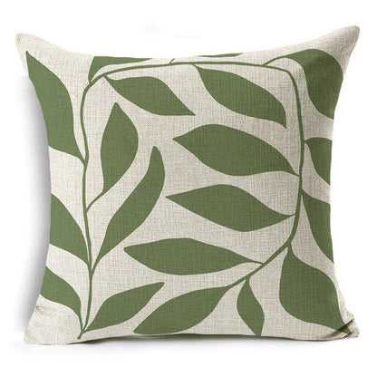 Green Geometric Print Linen Pillowcase – Modern Decorative Cushion Cover for Sofa & Home