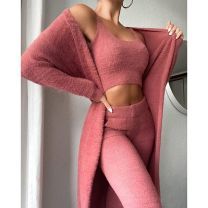 Cozy 3 Piece Pajama Lounge Set – Soft Fluffy Loungewear for Women