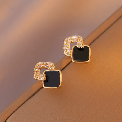 Cross Square Copper Earrings – Simple Geometric Black Jewelry for Women