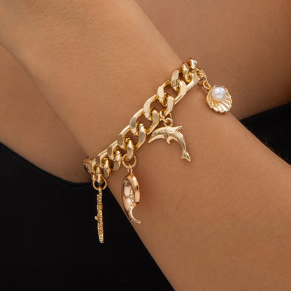 Boho Conch Dolphin Starfish Pendant Necklace & Bracelet – Vintage Tassel Chain for Women