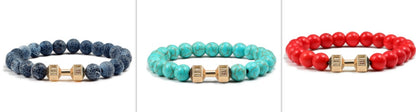 Stone Bead Barbell Bracelet – 8mm Electroplated Alloy Jewelry for Men & Women