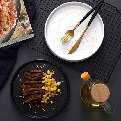 Nordic Style Marble Ceramic Plate – Household Elegant Dining Dish