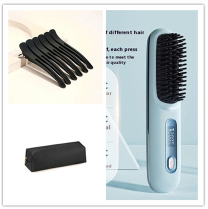 2-in-1 Wireless Hair Straightener Brush | Cordless Hot Comb with LCD & USB Charging